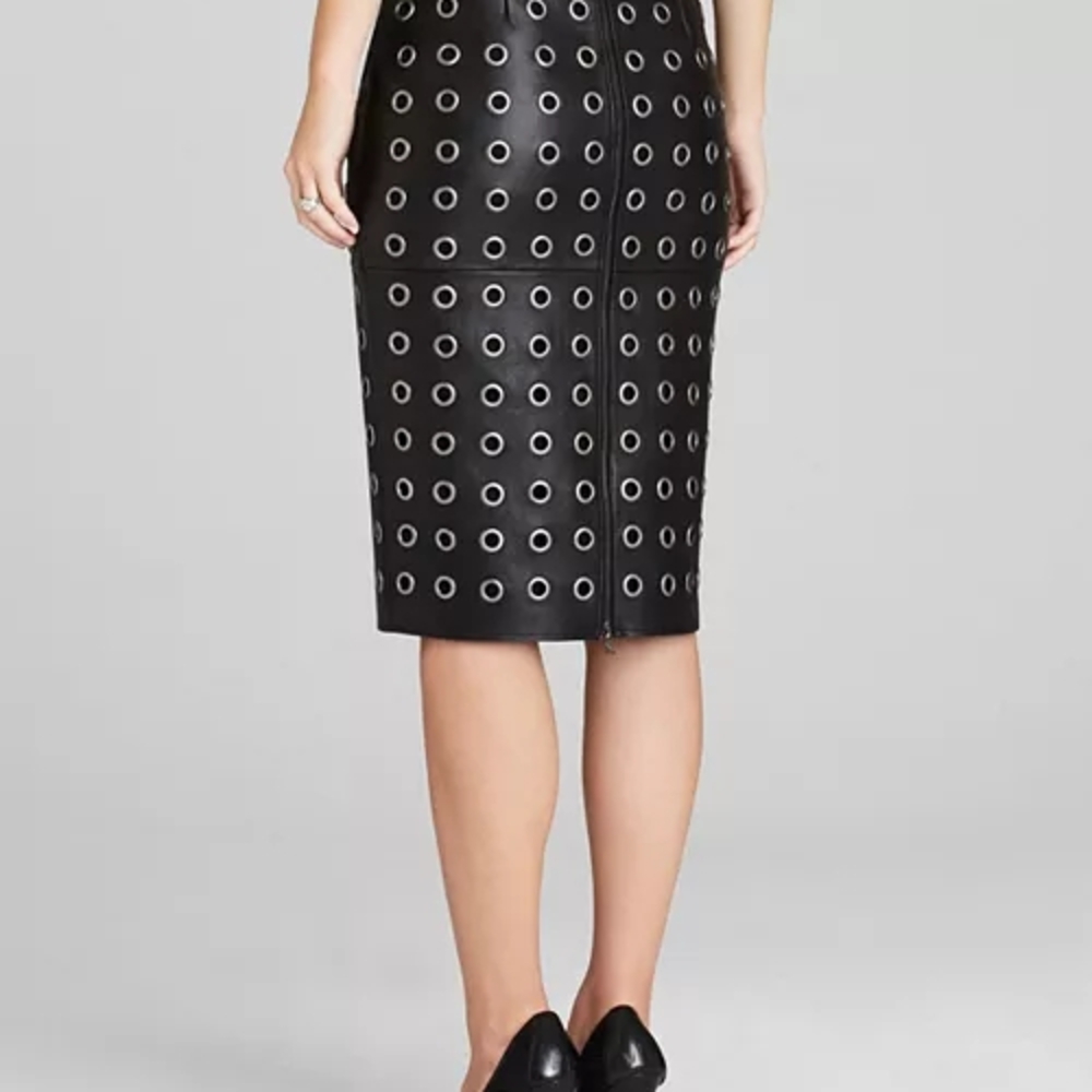 BCBGMAXAZRIA Bess Grommet Leather Pencil Skirt